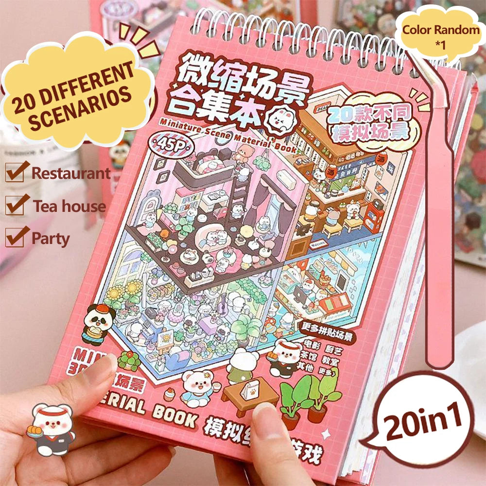 3D Cartoon Sticker Book DIY Landscape Stickers Pocket Cabin Scene Zpaxo