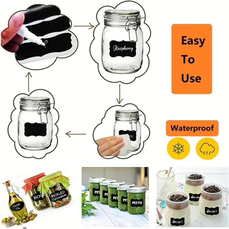 120Pcs/Roll Removable Blackboard Stickers With Erasable Pen Waterproof Chalkboard Labels Home Kitchen Spice Jars Bottles Sticker Zpaxo