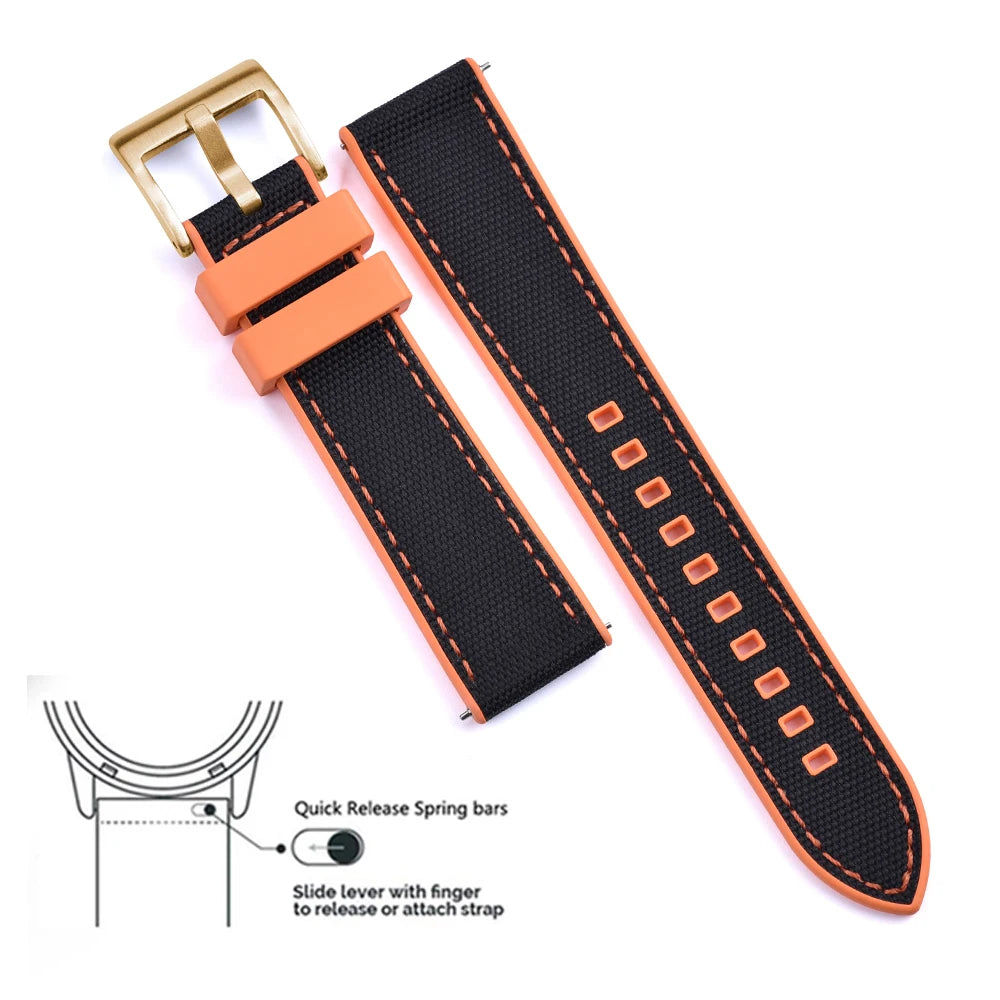 FKM Hybrid Rubber Nylon Watch Strap 20mm 22mm Quick Release