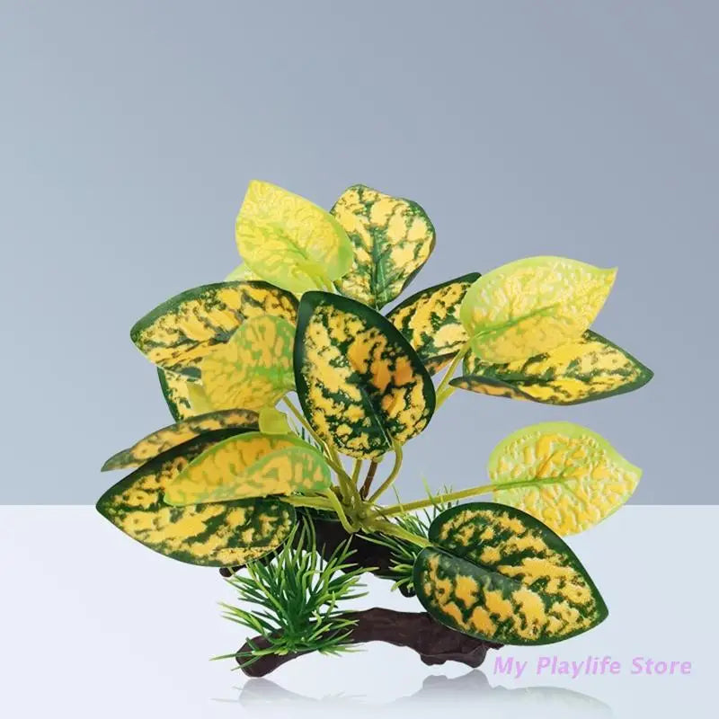 Aquarium Artificial Decor Simulation Driftwood Twigs with Plastic Plant Fish Tank Decorations Aquatic Underwater Leaves Hide Zpaxo