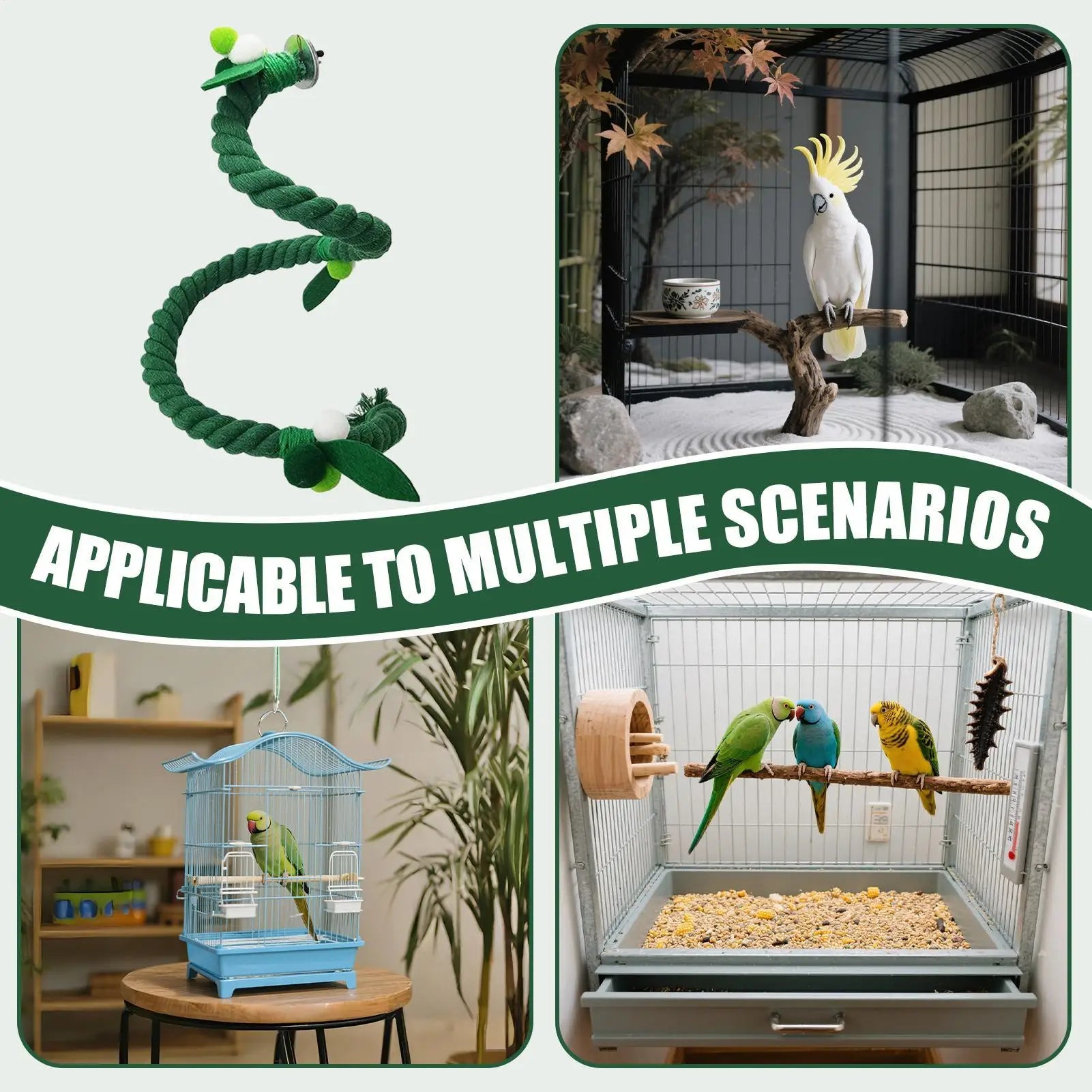 Rope Perch Flexible Standing Green Chewing Toy Climbing Swing Bird