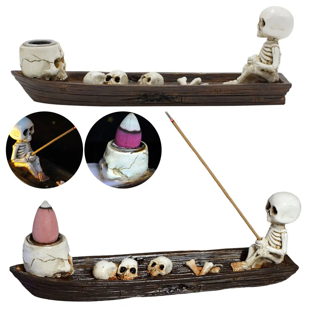 Skull Boat Incense Holder Ghost Fishing Burner Creative Skeleton