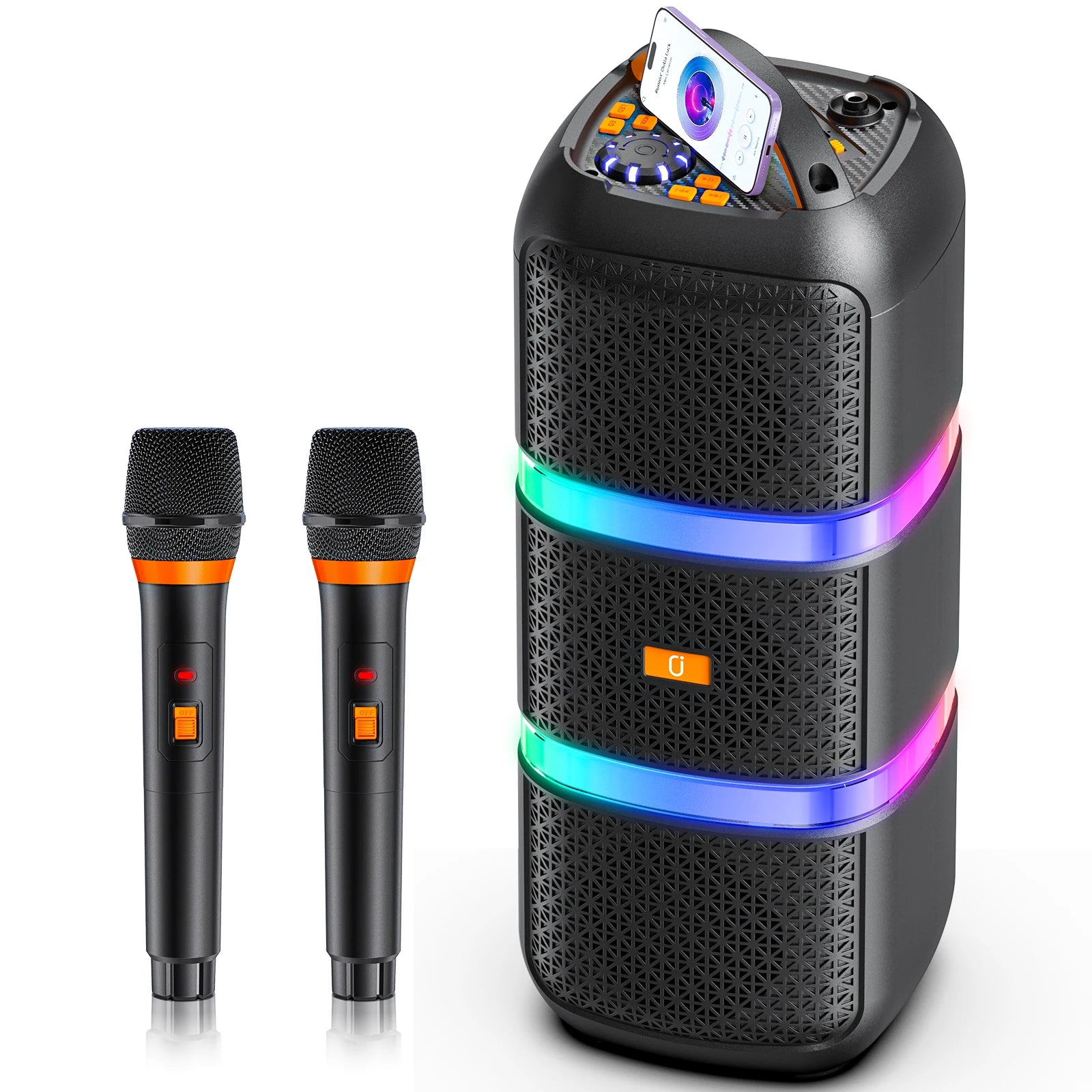 Fanfun 2 Wireless Microphones Series Karaoke Machine Treble Bass