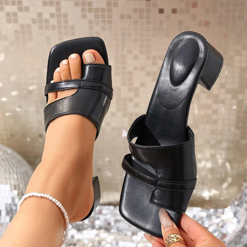 Women's Summer Block Heeled Comfortable Square Toe Mid Heels Sandals Zpaxo black 43