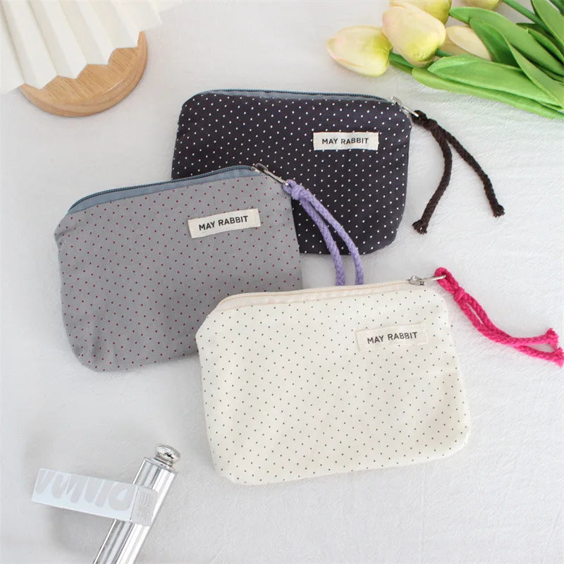 Korean Canvas Coin Purse – Polka Dot & Heart Mini Zipper Pouch Canvas Coin Purse Zpaxo