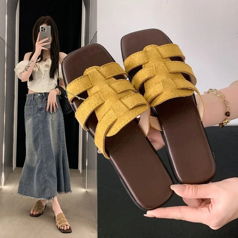 Summer Women Slippers Flat Bottom Non-slip Outdoor Open Toe Beach