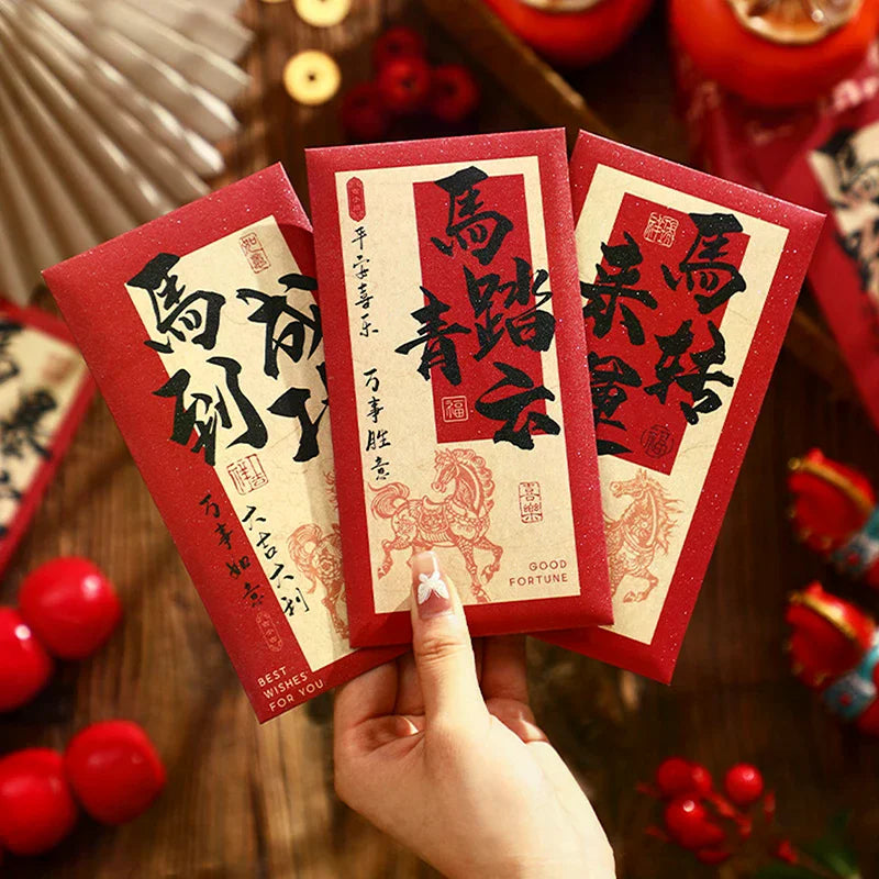 6PCS 2026 Year Of The Horse Red Envelopes Chinese New Year Red Packet Lucky Money Bag Gift Envelopes Red Packet Zpaxo