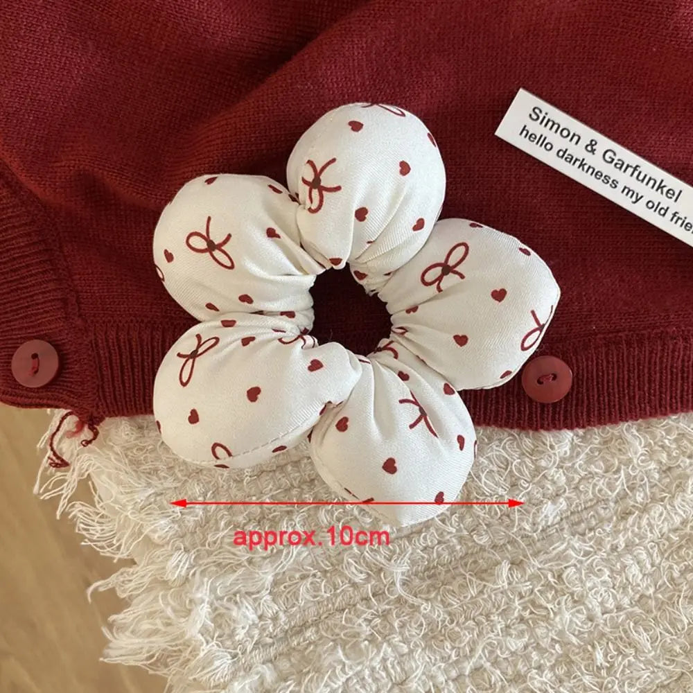 Cute Filled Cotton Flower Scrunchie Oversized Elastic Plaid Hair Zpaxo