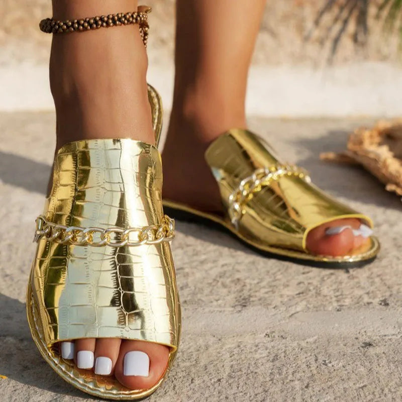 Women's Large Chain Flat Sandals 36-43 Summer 2026 Fashion Casual