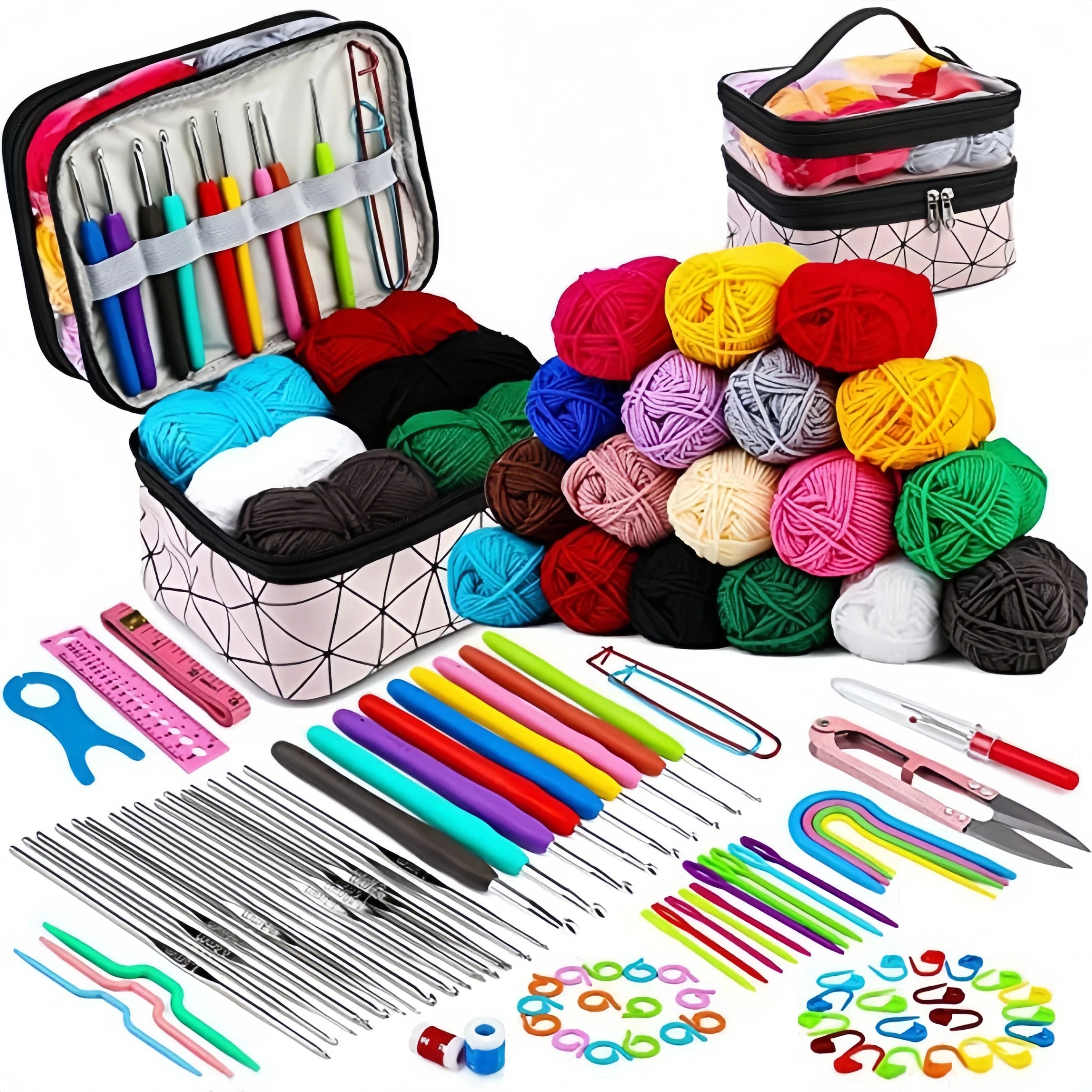 105 piece crochet hook set, complete set of DIY hand woven needle and thread, including yarn storage bag TPR hook Zpaxo combo pack