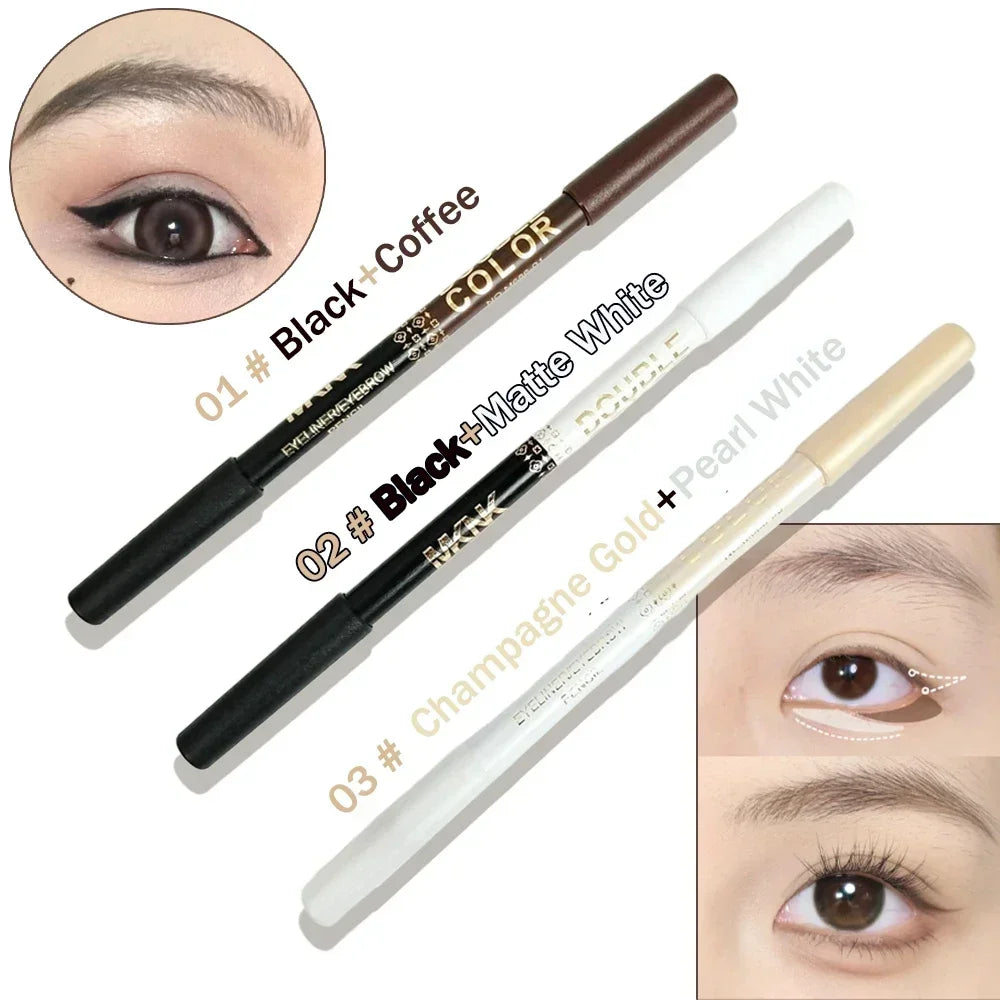 Mulitfuntional Two-Tone Black White Wood Eyeliner Pencil Pearl Highlighter Makeup Pen Brown Eyebrow Draw Lower Eyelash Cosmetics Zpaxo