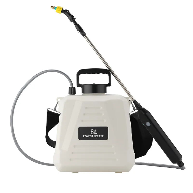 5L-8L Shoulder Electric Sprayer Pot with Telescopic Rod, 3 Nozzle for Garden Lawn Plant Watering Handheld Pesticide Sprayer Zpaxo 8L White 200 Mins