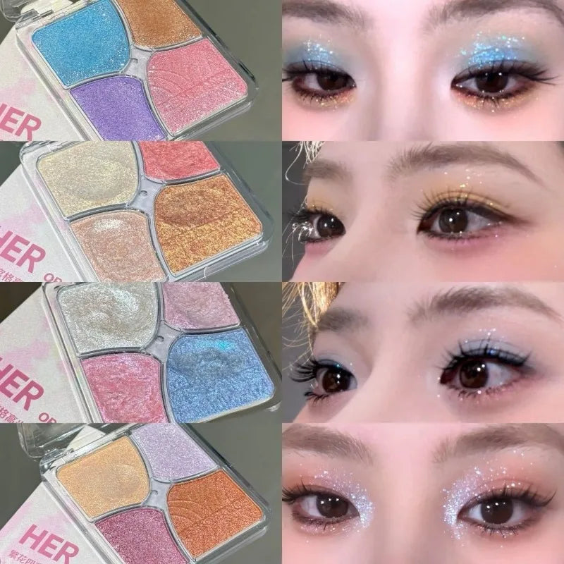 4-Color Face Highlighter Palette Natural Glow High Gloss Glitter Shimmer Baked Powder Long Lasting Contour Highlighter Makeup Zpaxo
