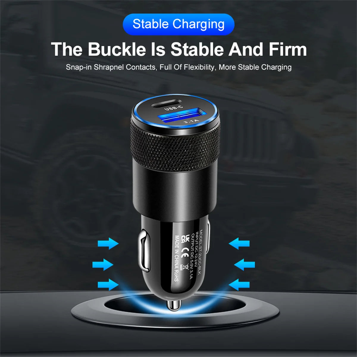 Dual Ports Car Charger PD+USB Fast Charging C USB Phone Adapter