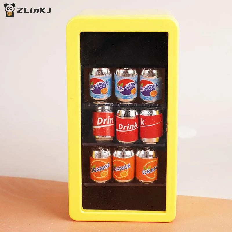 ▶1:12 Dollhouse Miniatures Refrigerator Canned Drink Beverage Cabinet Model Doll House Supermarket Accessor Pretend Play Toy DIY Zpaxo