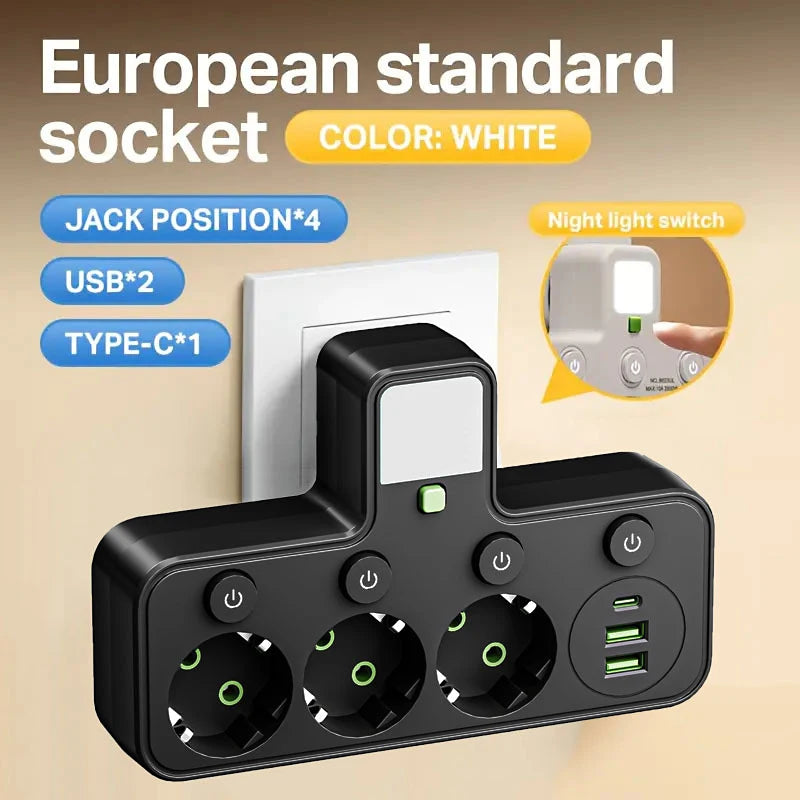 EU Power Strip with USB-C, Multiple AC Outlets & Switches EU Power Strip Zpaxo