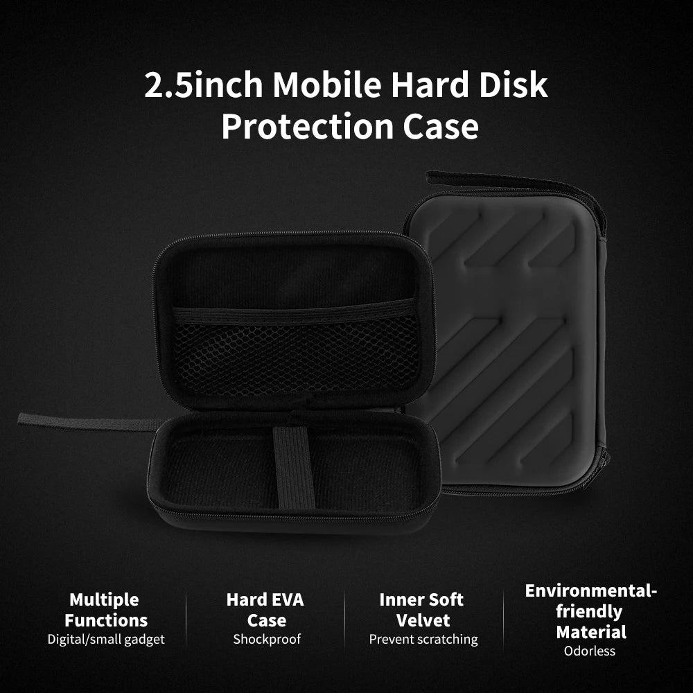 2.5inch External Hard Drive Disk Case Shockproof with Mesh Pocket and Soft Inner Fabric Carrying Case for Travel and Office Use Zpaxo