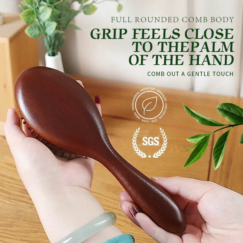 Sandalwood Hair Brush Women Styling Massage Scalp Brush Anti-static Wide Wood Teeth with Round Dot Comb for Hair Beauty Tools Zpaxo