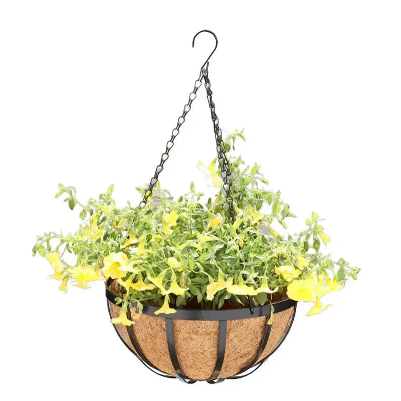 Coconut Brown Round Iron Chain Hanging Basket Flower Pot European
