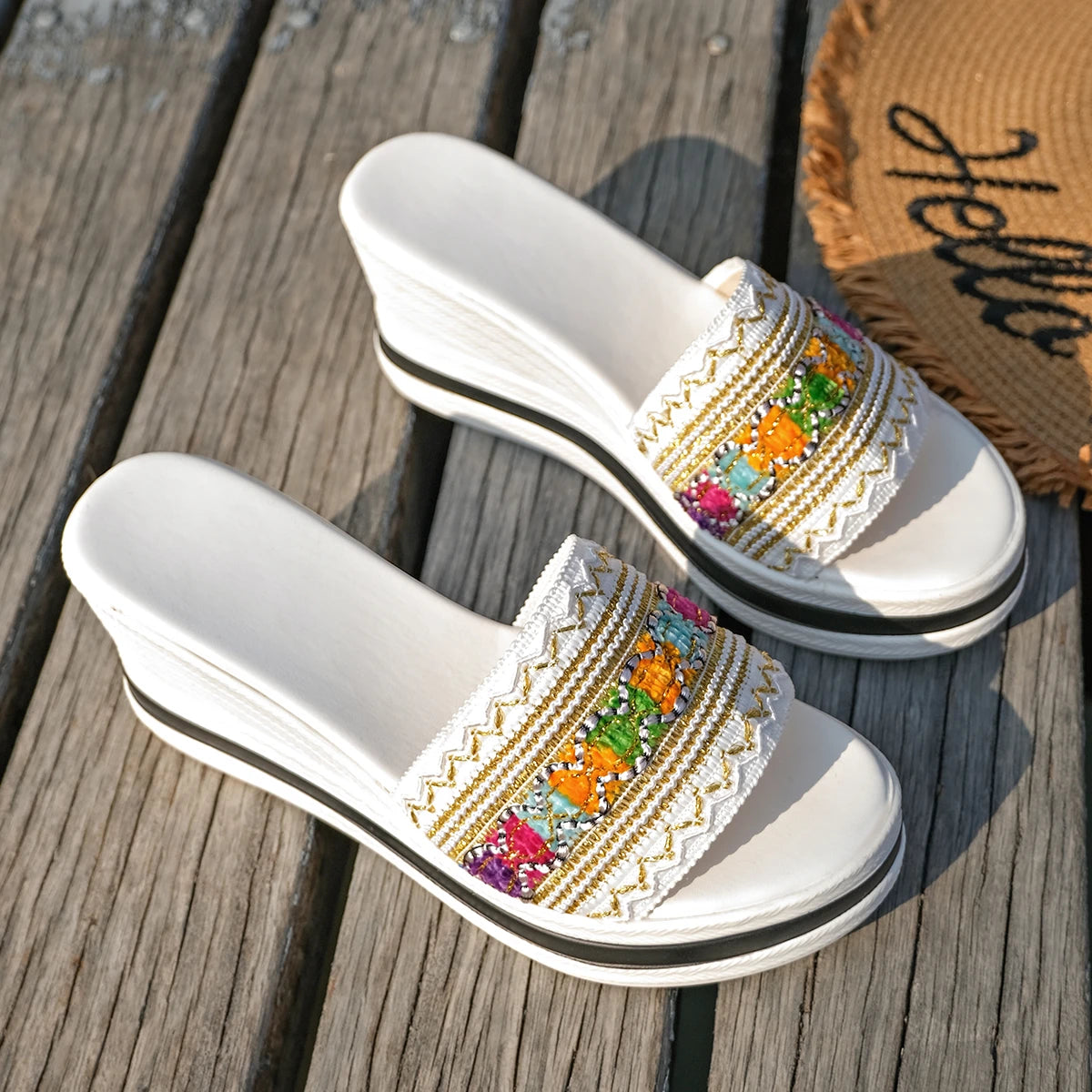 2025 Women Sandals Summer Patchwork Wedges Slippers Bohemian Open Toe Beach Women Shoes Non-Slip Plus Size Wedge Shoes for Woman Zpaxo