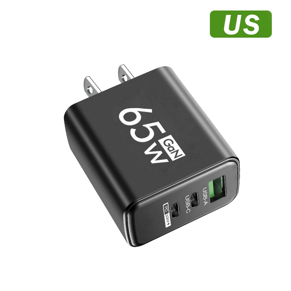 65W GaN USB-C Fast Charger | QC 3.0 Wall Adapter – iPhone & Android GaN USB-C Charger Zpaxo US Black