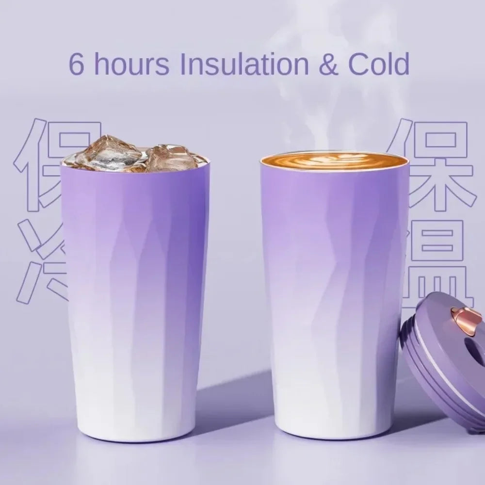 New 600ml Fashion Gradient Coffee Cup Portable Stainless Steel Water Cup with Straw Heat and Cold Insulation Coffee Gift Cup LIY Zpaxo