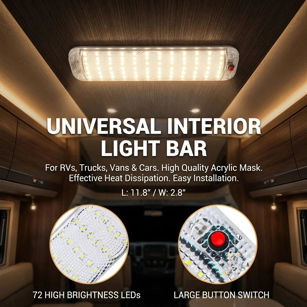 72LED Interior Light Bar Strip Switch LED Car Lamp Lighting Camper