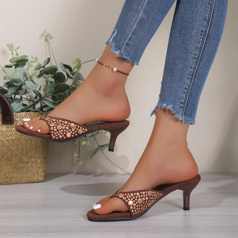 Fish Mouth Clip-toe Women's Vintage Comfortable Thin Heel Slippers Zpaxo