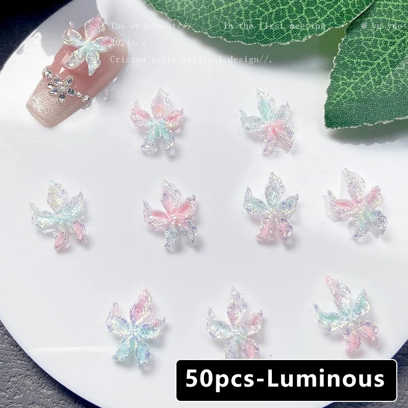 Mixed 3D Resin Gradient Colorful Transparent Luminous Lily Nail Art Decoration Bizarre Style Flower Nail Charms for Manicure DIY Zpaxo 04 Blue Pink (Light)