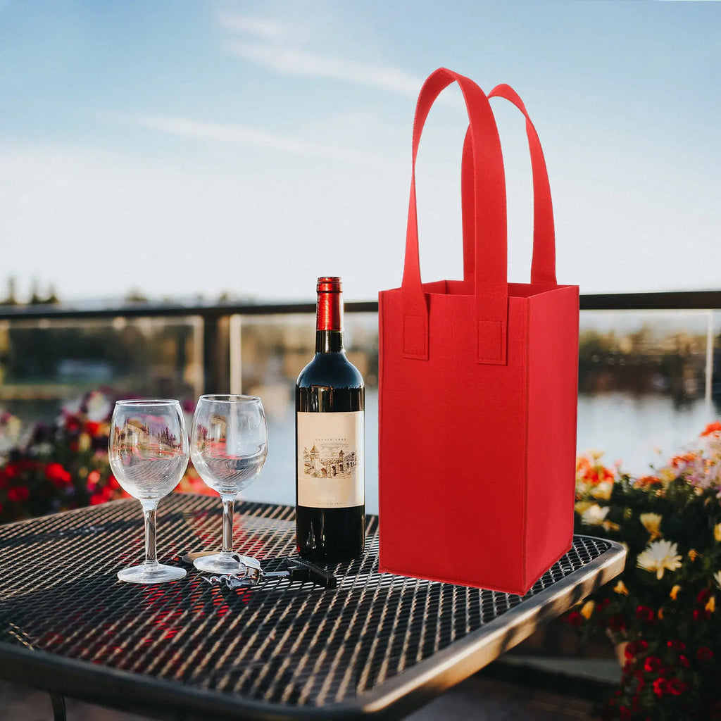 Red Wine Bag Felt Bottle Carrier Holds 4 Bottles Reusable Portable