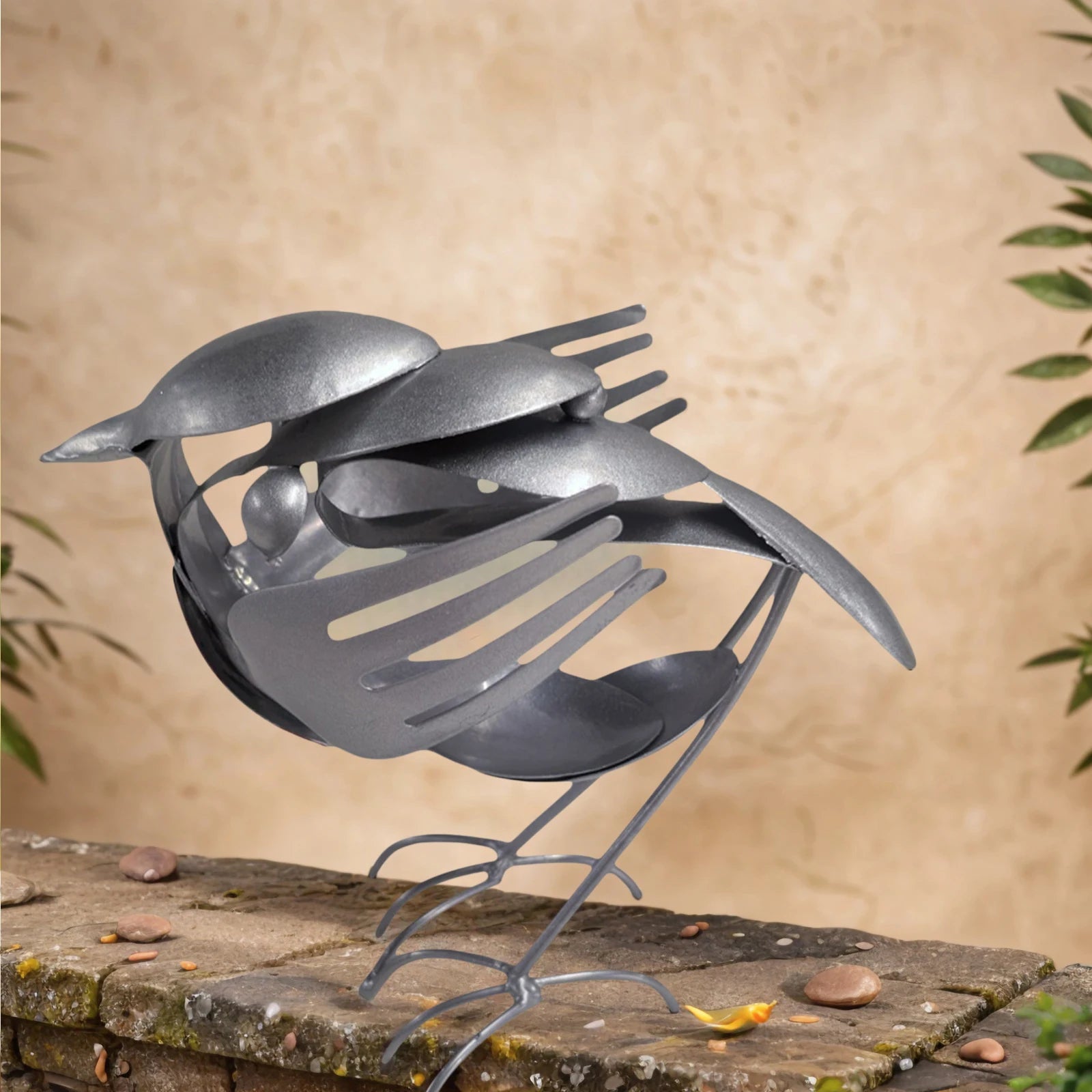 Miniature Scrap Metal Art Sculpture Robin Bird Figurine Small Desktop