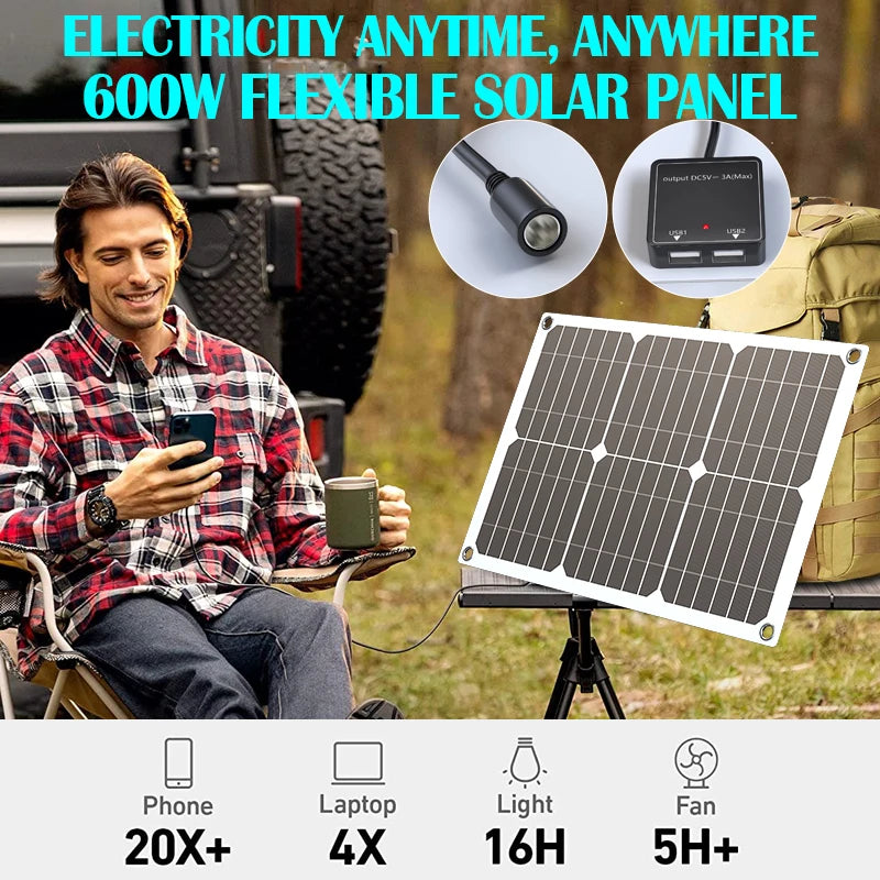 500W Portable Solar Panel 18V 12V Waterproof USB Port 5V Charger Zpaxo