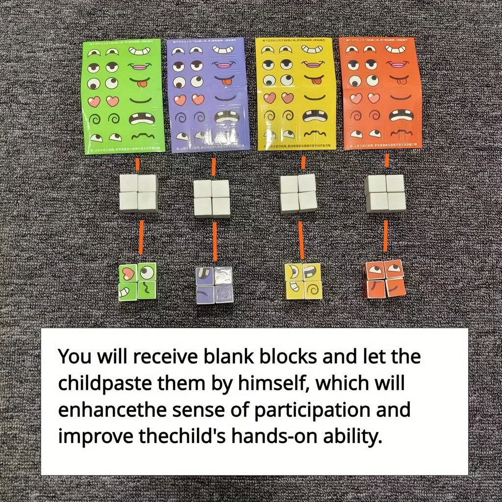 Kids Face Change Cube Game Montessori Expression Puzzle Building