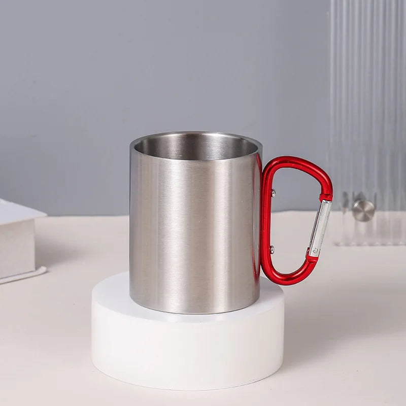 300ml Double-Wall Stainless Steel Camping Cup | Carabiner Camping Cup Zpaxo 300ml red