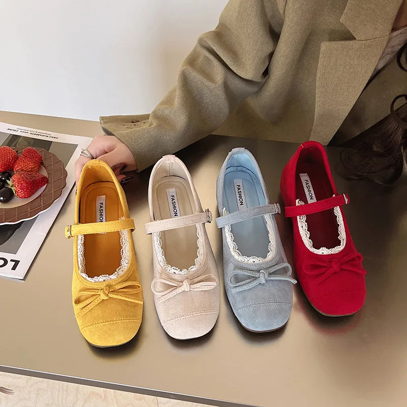 Flat Shoes for Women Spring and Autumn 2025 Suede Inside and Increased Height Mary Jane Shoes New Butterfly Bow Square Toe Shoes Zpaxo