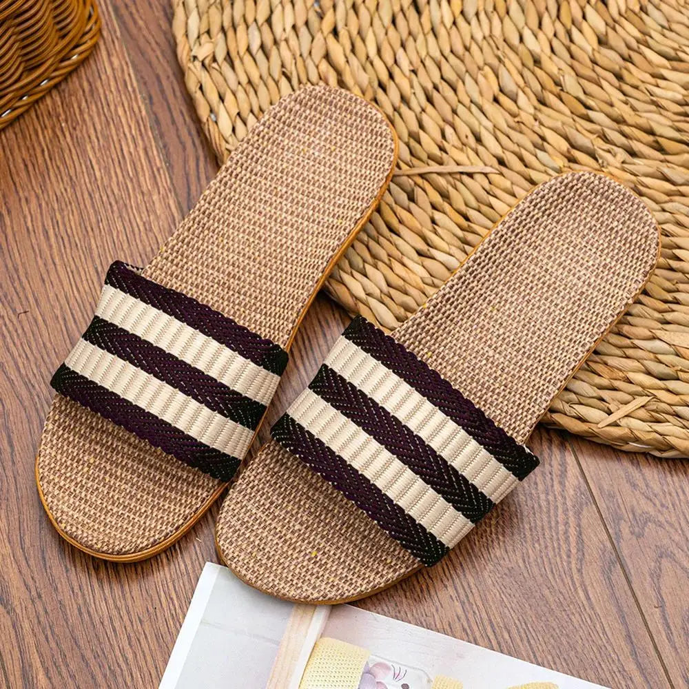 Summer Men Slippers Antislip Home Lightweight Shoes Indoor Linen Soft