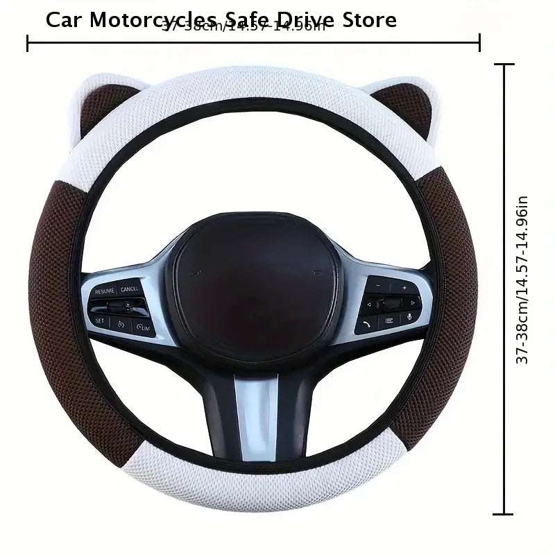 Cartoon Cat Ears Car Steering Wheel Cover Four Season Universal Anti