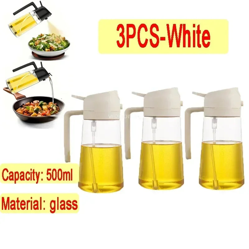 Oil Spray Kitchen Glass Oil Spray Bottle 500ml Olive Oil Sprayer Camping BBQ Kitchen Baking BBQ Picnic Kitchen Tools Zpaxo 3pcs-white