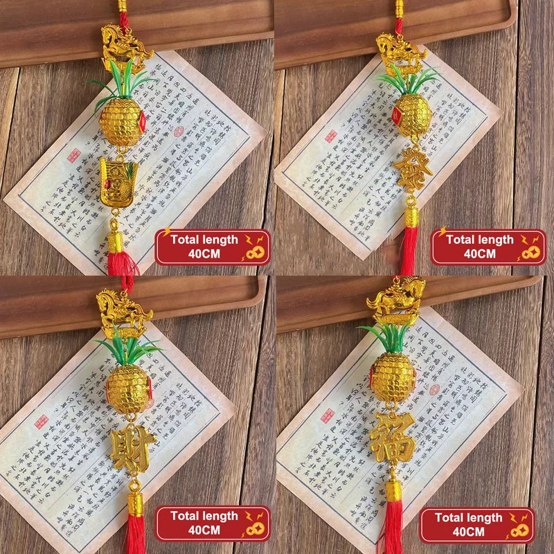 2026 Year Of The Horse Wall Hanging Car Ornament Chinese New Year Red Gold Pineapple Pendant Lucky Decoration Housewarming Gifts Zpaxo