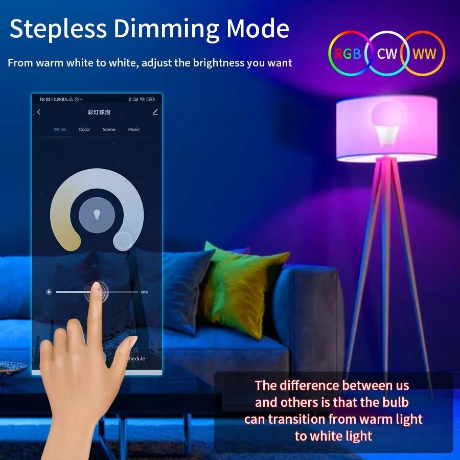 Tuya Smart LED Bulb Dimmable 15W 18W E27 B22 110V 220V RGBCW Change Zpaxo