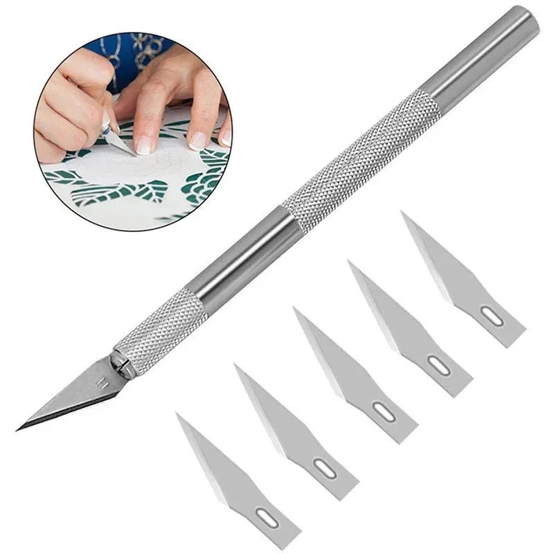 Non-Slip Metal Scalpel Knife Tools Kit Cutter Engraving Craft knives +5pcs Blades #11 for Mobile Phone PCB DIY Repair Hand Tools Zpaxo