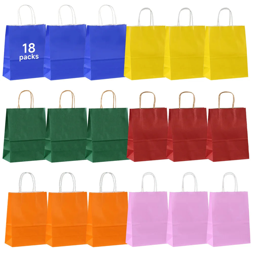 18-Pack Multicolor Kraft Paper Gift Bags – Party & Holiday