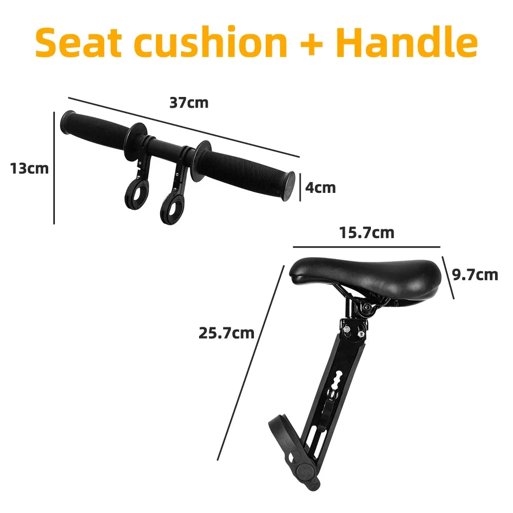 Adjustable Kids Front Bike Seat Universal Child Safety Saddle with Handlebar Pedals Quick Release Mount Parent-Child Cycle Seat Zpaxo Saddle with handle