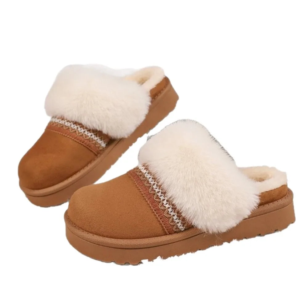 Fashion Striped Fluffy House Slippers Women 2025 Winter Warm Plush