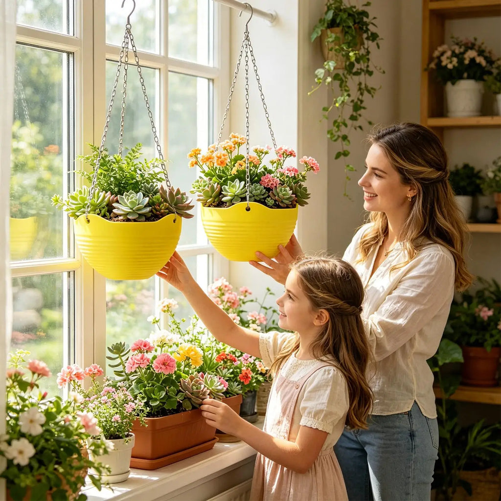 Hangable Flower Pot Decorative Resin 2 Indoor Outdoor Garden Patio
