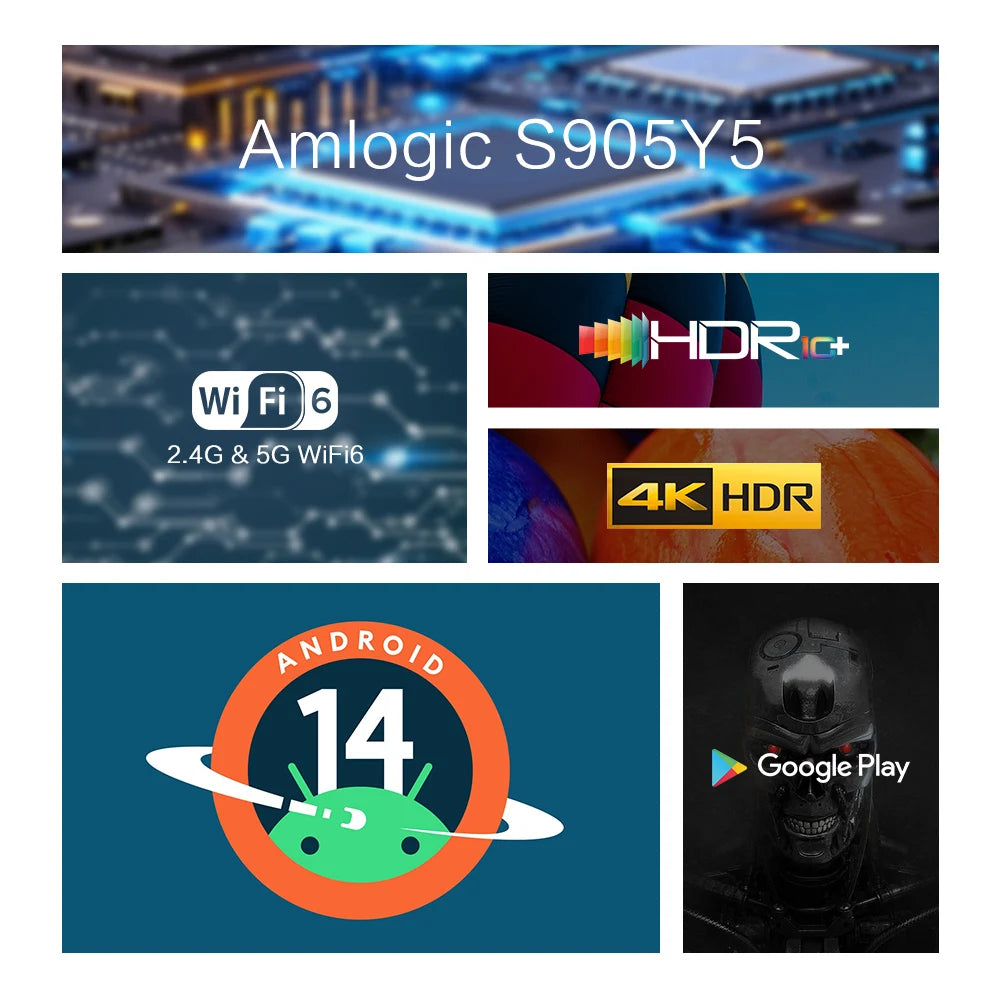 Tanix TX5 Android14 TV Box Amlogic S905Y5 Quad Core 16 32 64GB AV1 BT Zpaxo