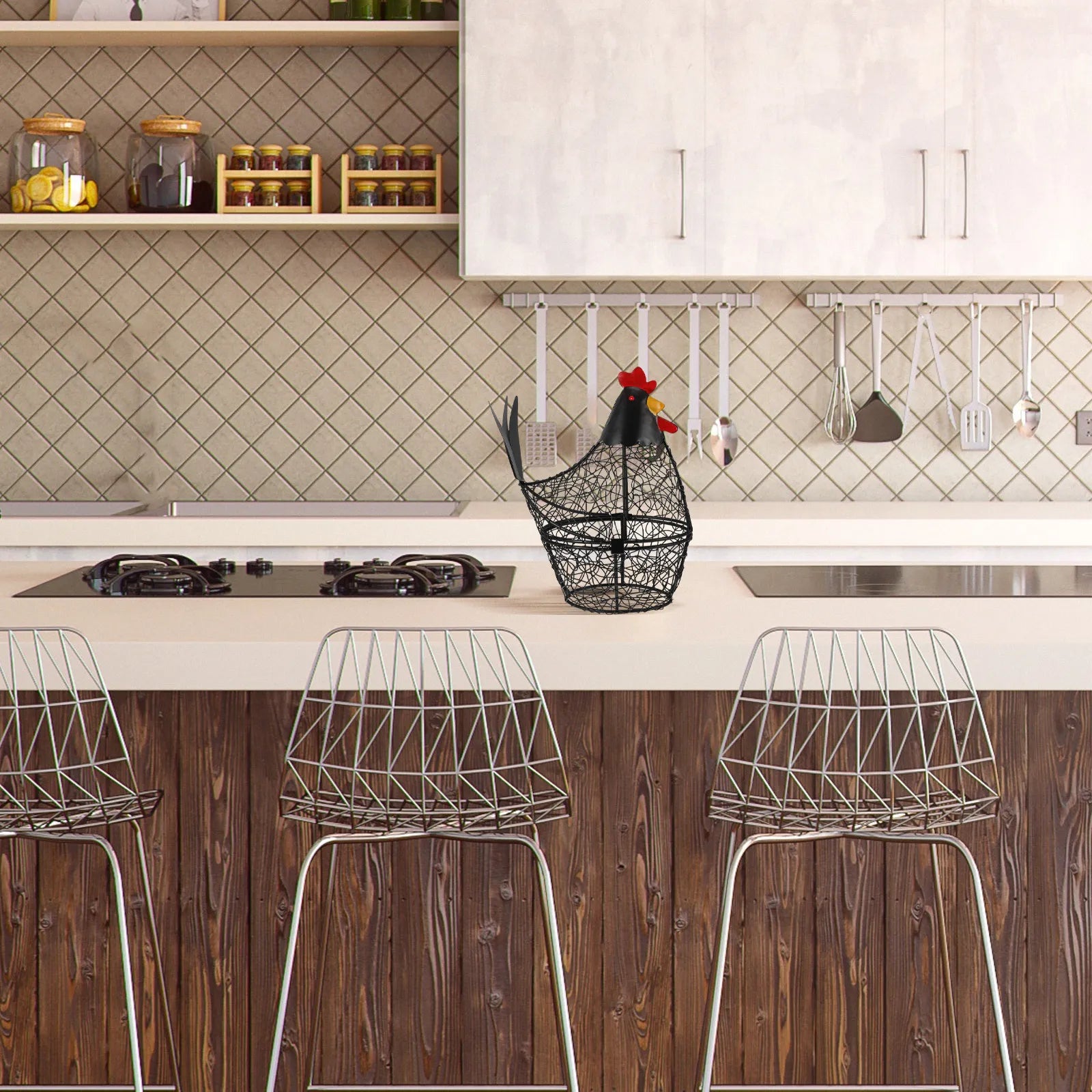 Creative Hen Shape Egg Storage Basket Decorative Metal Wire Kitchen