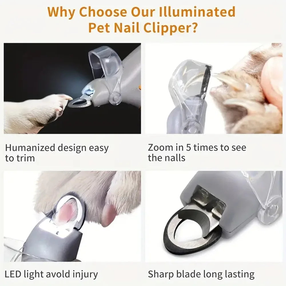 LED Light Pet Nail Clippers - Great for Trimming Cat and Dog Nails and Claws, 5x Magnification, Can Be Used as Nail Clippers, Qu Zpaxo
