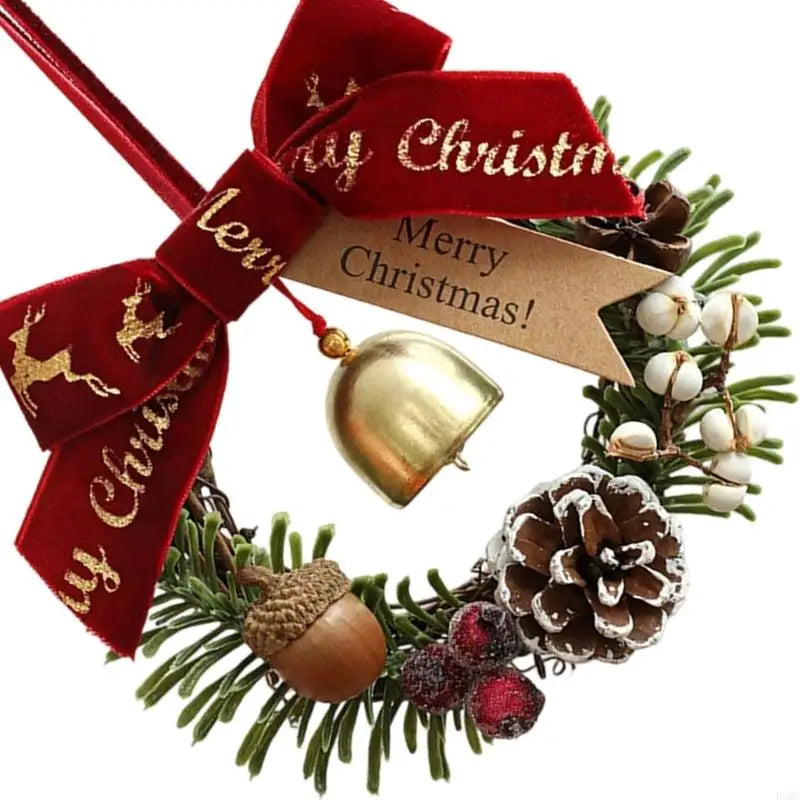 Holiday Door Hanger Pinecones Berries Bells Durable Wooden Christmas