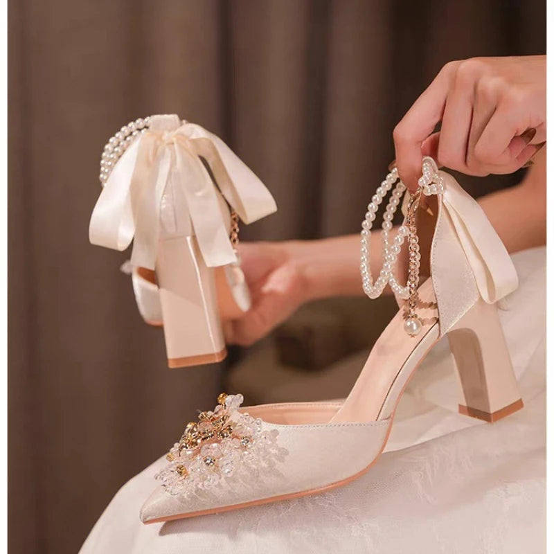 Women Sandals 2025 New Butterfly Knot Hollow Out Sandals Designer High Heels Shoes Women Bridal Wedding Shoes Zapatos De Muje Zpaxo Champagne 40